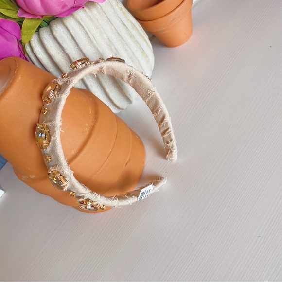 Anthropologie | Embellished Linen Headband Neutral - Picture 4 of 8